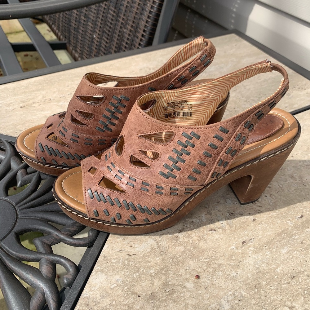 Fossil Brown Leather Open Toe Heel-Size 7